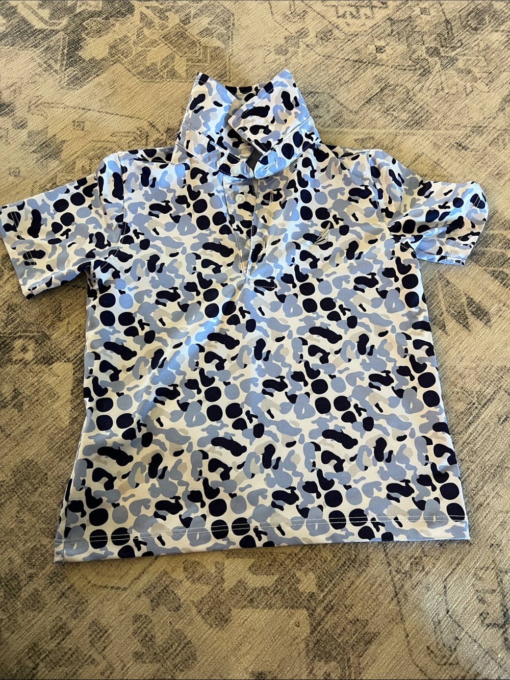 Light Blue & Navy Abstract Spot Polo Top